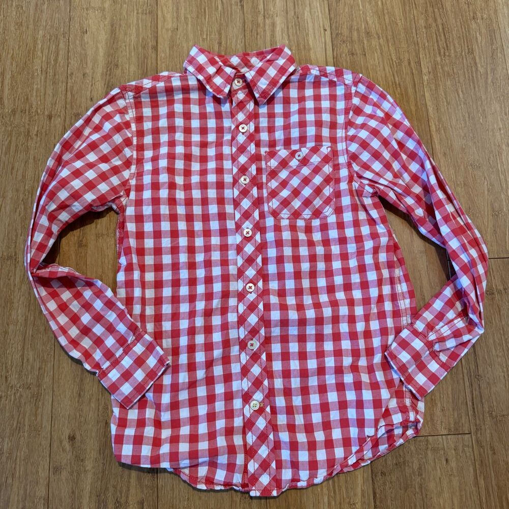 Boys Arizona Red Checkered Button Down Shirt Size Large (10/12) 100% Cotton